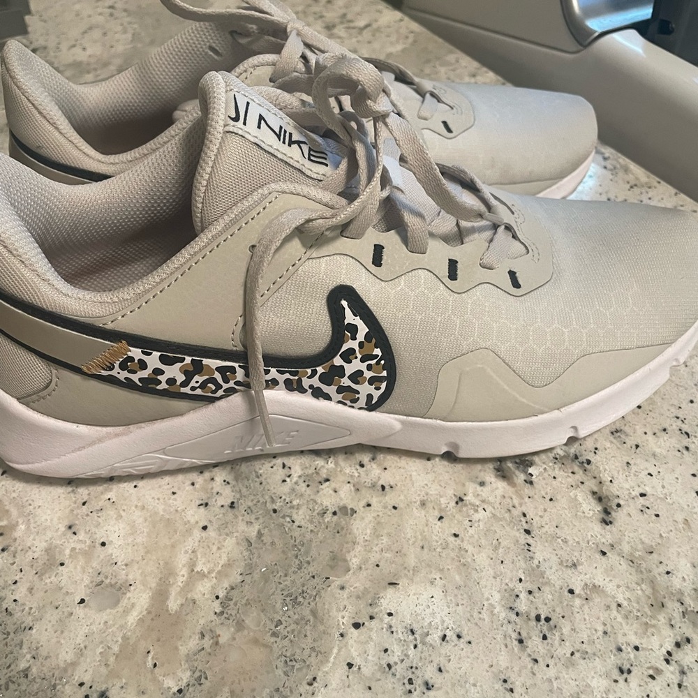 Nike Women's Beige Sneakers with Leopard Accents